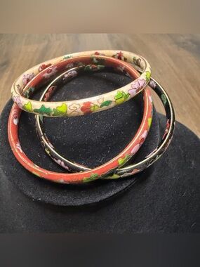 Floral Cloisonné Enamel Bangle Set - Multicolor